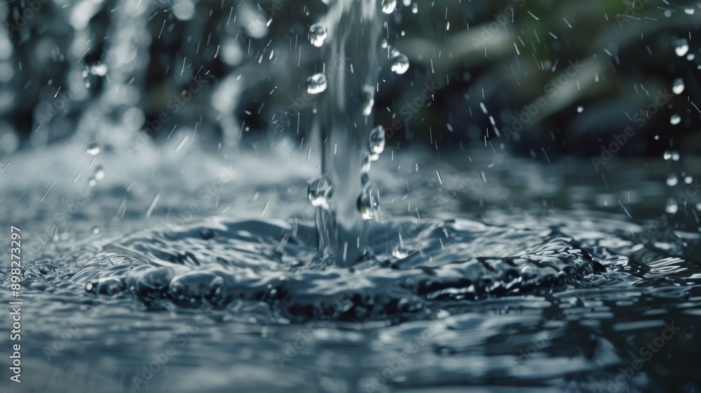 Water droplets splashing into a serene pond Water droplets splashing into a serene pond