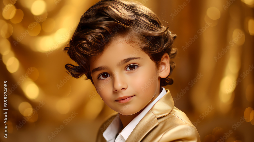 Portrait of a cute happy Hispanic Latino boy child with perfect skin, golden background, banner. Portrait of a cute happy Hispanic Latino boy child with perfect skin, golden background, banner.