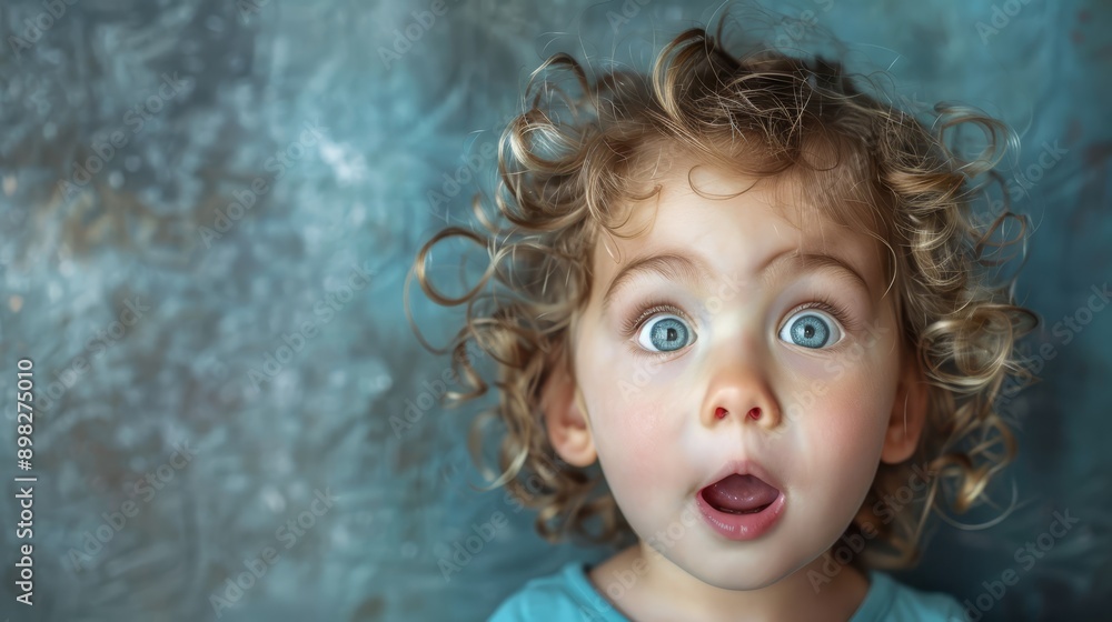 A tight shot of a child with curly hair and an expression of surprise on their face A tight shot of a child with curly hair and an expression of surprise on their face