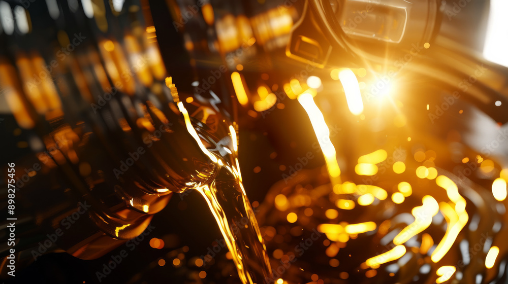 Stream of golden oil creates a mesmerizing flow over the metallic components, embodying the essence of mechanical perfection. Stream of golden oil creates a mesmerizing flow over the metallic components, embodying the essence of mechanical perfection.