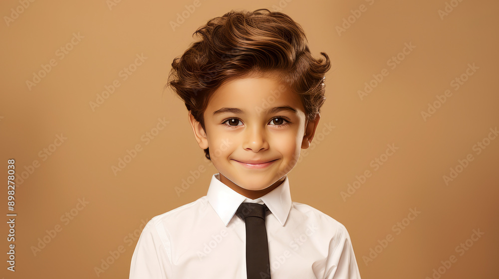 Portrait of a cute happy Hispanic Latino boy child with perfect skin, creamy beige background, banner. Portrait of a cute happy Hispanic Latino boy child with perfect skin, creamy beige background, banner.