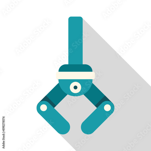 Modern robot arm manipulator grabbing with claws icon in flat style with long shadow