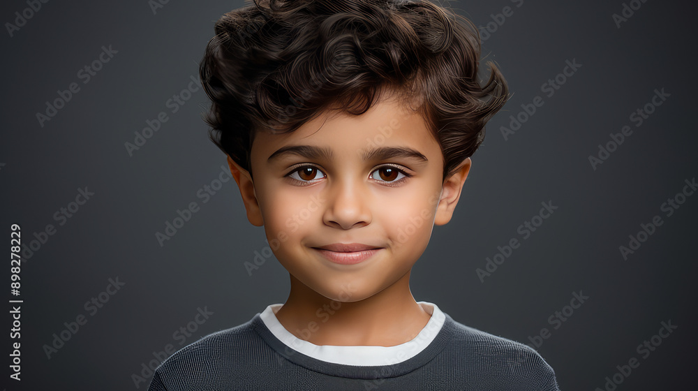 Portrait of a cute happy Hispanic Latino boy child with perfect skin, gray background, banner. Portrait of a cute happy Hispanic Latino boy child with perfect skin, gray background, banner.