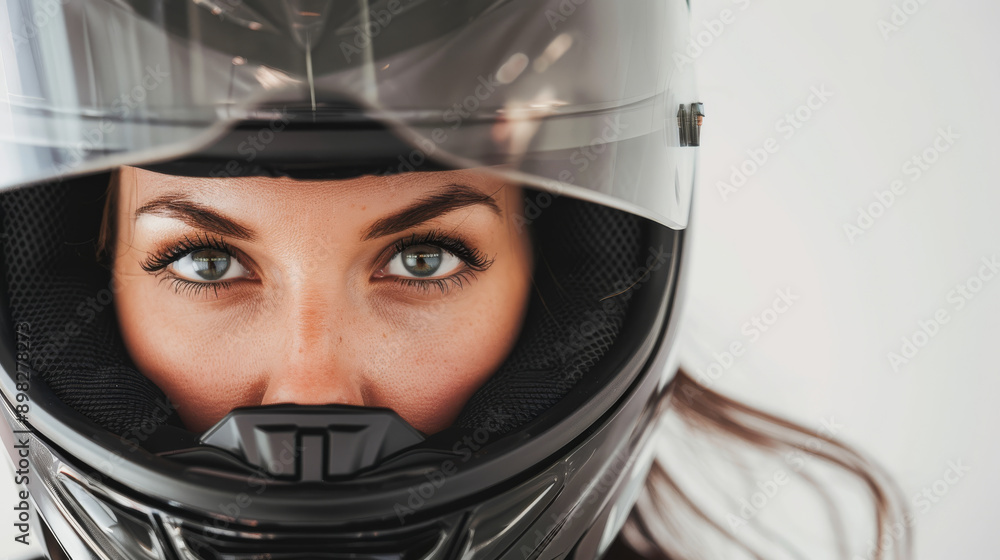 A focused close-up of a person's eyes visible through a motorcycle helmet, exuding intensity and determination. A focused close-up of a person's eyes visible through a motorcycle helmet, exuding intensity and determination.