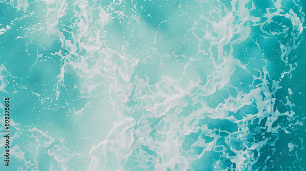 Fototapeta premium An aerial view of foamy ocean waves in dazzling turquoise water.