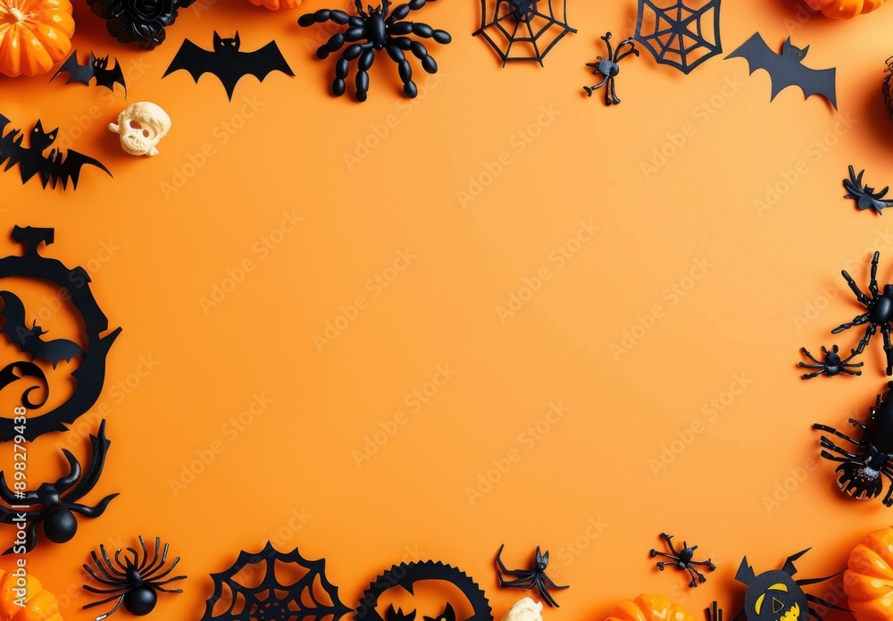 Halloween Decorations on Orange Background Halloween Decorations on Orange Background
