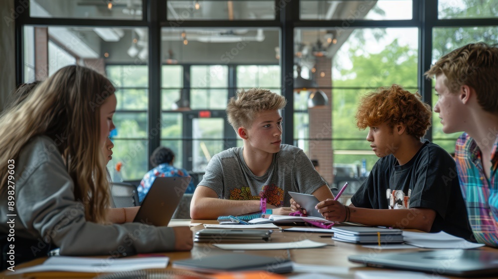 Students collaborating in study Students collaborating in study