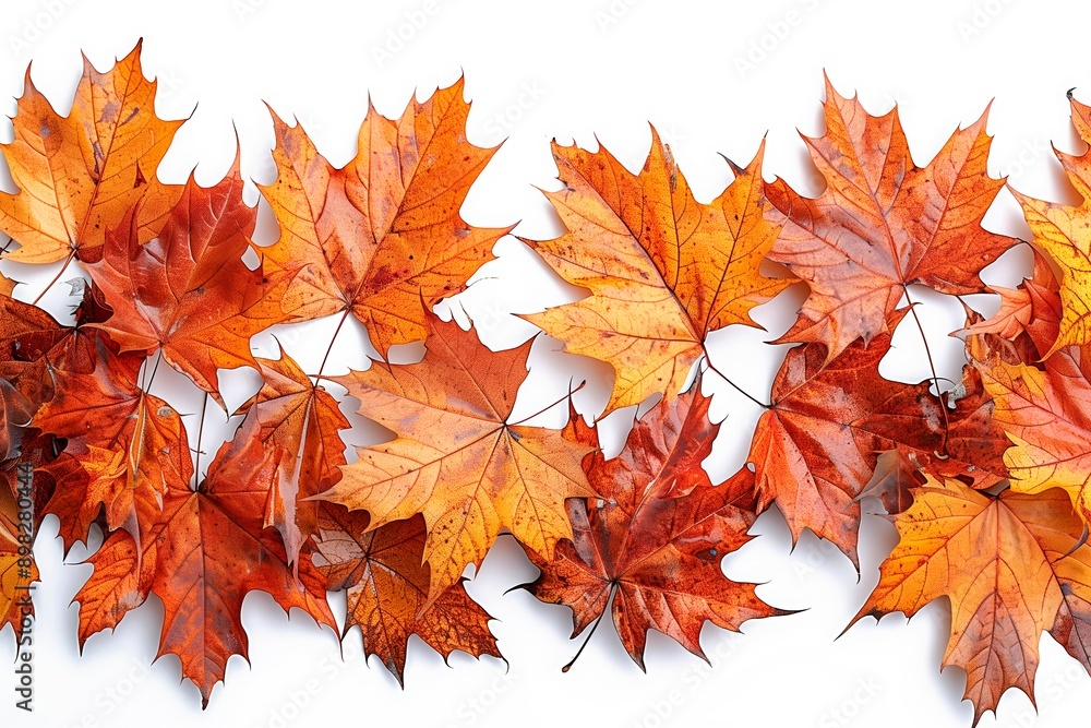 Colorful autumn leaves displayed on white background, copy space for text, top view, flat lay Colorful autumn leaves displayed on white background, copy space for text, top view, flat lay