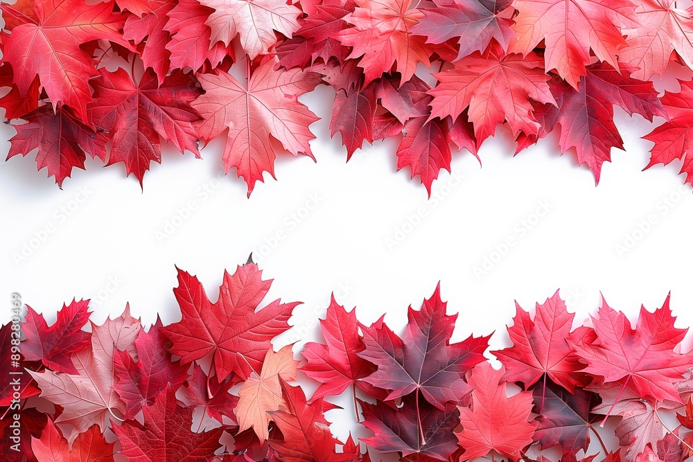 Vibrant autumn leaves border on white background, copy space for text, top view, flat lay Vibrant autumn leaves border on white background, copy space for text, top view, flat lay