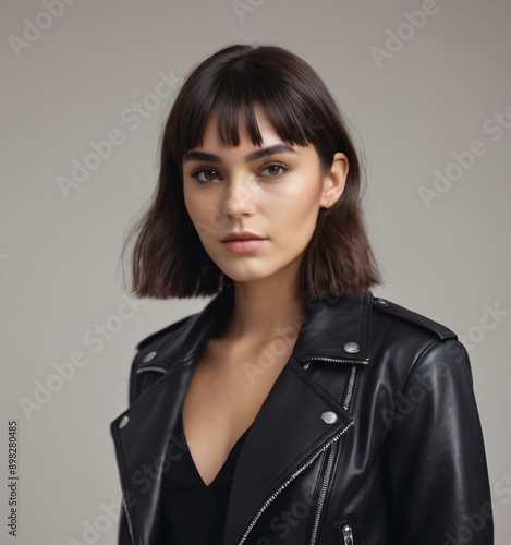  Model Strikes a Pose in a Brown Leather Jacket