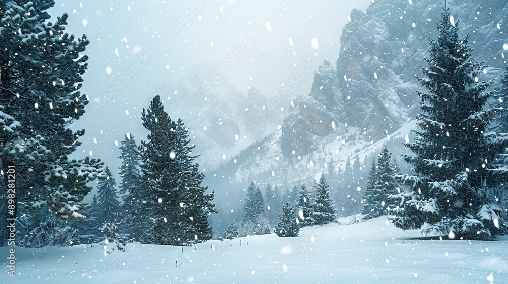 A snowy mountain landscape with trees and snow. A snowy mountain landscape with trees and snow.