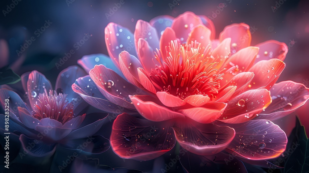 An abstract depiction of a neon rose glowing with magical light effects. The rose petals exhibit intricate light patterns, set against a dark, bokeh-filled background. An abstract depiction of a neon rose glowing with magical light effects. The rose petals exhibit intricate light patterns, set against a dark, bokeh-filled background.