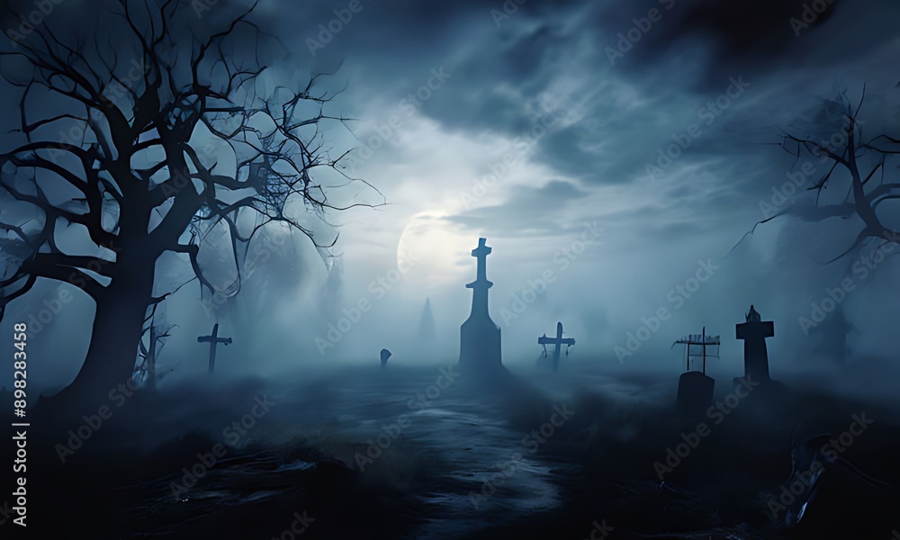 Halloween scene with castle, Generative AI
