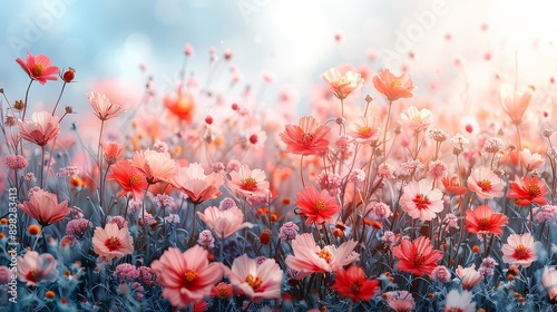 A beautiful meadow of delicate flowers painted in watercolor, capturing the tranquility and essence of nature.