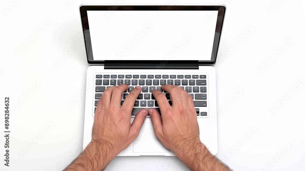 The Image Displays Hands Typing on a Laptop Keyboard With a Blank Screen The Image Displays Hands Typing on a Laptop Keyboard With a Blank Screen