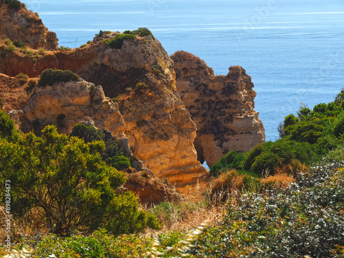 Beautiful nature on the ponta da Piedade hike starting at beach praia de dona ana in Lagos on new wooden boardwalks photo