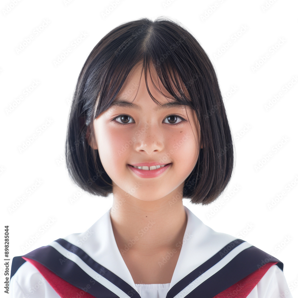 Cheerful Asian Girl in School Uniform on Transparent Background Cheerful Asian Girl in School Uniform on Transparent Background