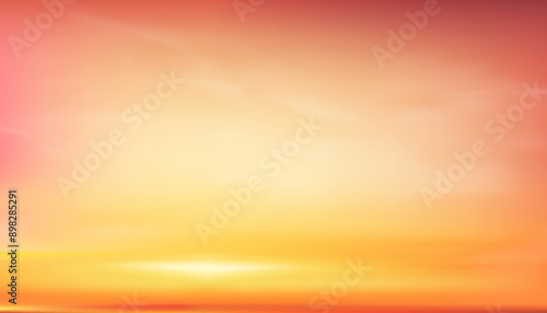Sunset Sky Background,Sunrise cloud Orange,Yellow,Pink in morning Summer,Vector sunny Autumn,Nature landscape field in evening.Winter sunlight,cartoon illustration Horizon Spring sundown by Sea Beach