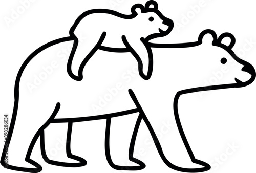 Hand drawn Mama Bear. Mom and baby bear vector illustration