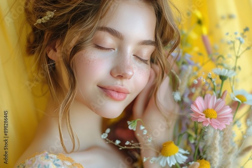 Woman Holding a Bouquet of Yellow Flowers