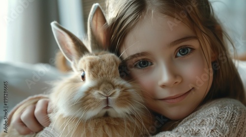 Little Girl Holding Rabbit