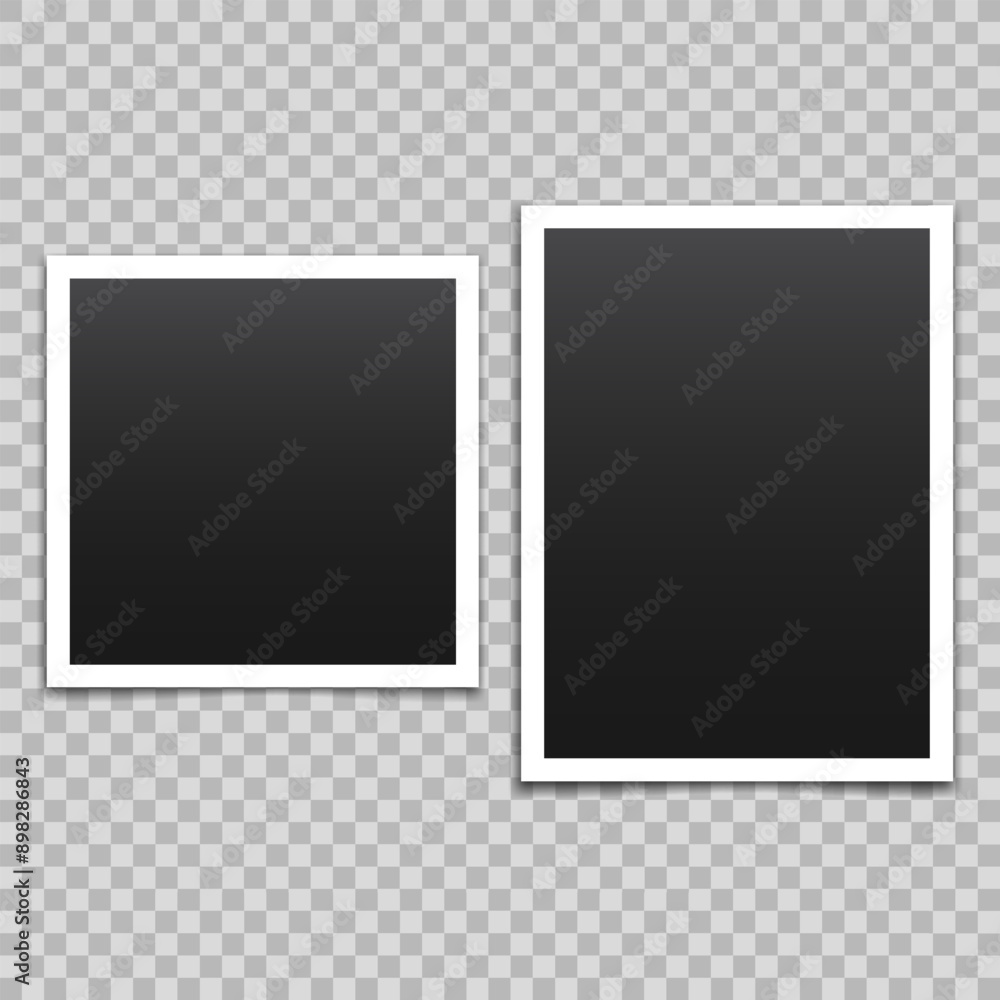Vector empty photo frames with shadow isolated on transparent background. Template mockup photo design. Vector empty photo frames with shadow isolated on transparent background. Template mockup photo design.