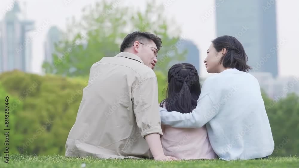 Happy family in the outdoor outing having a picnic in the park, concept of destination, family travel and summer vacation or holidays Happy family in the outdoor outing having a picnic in the park, concept of destination, family travel and summer vacation or holidays
