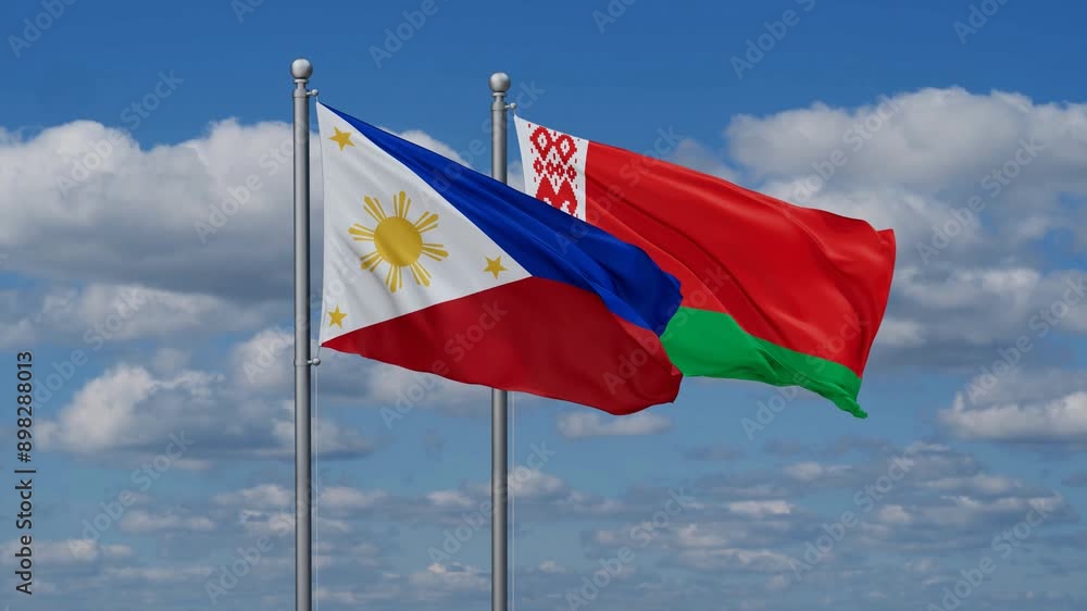 Belarus and Philippines flags flying together, video concept of the relationship, two country cooperation concept Belarus and Philippines flags flying together, video concept of the relationship, two country cooperation concept