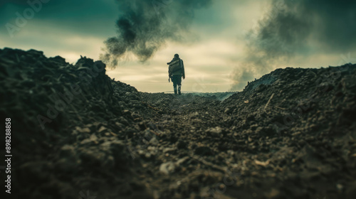 男, 男性, 兵士, 戦争, 戦地, 戦い, 軍隊, 対立, 後ろ姿, 佇む男性, Man, male, soldier, war, battlefield, battle, army, confrontation, back, standing man