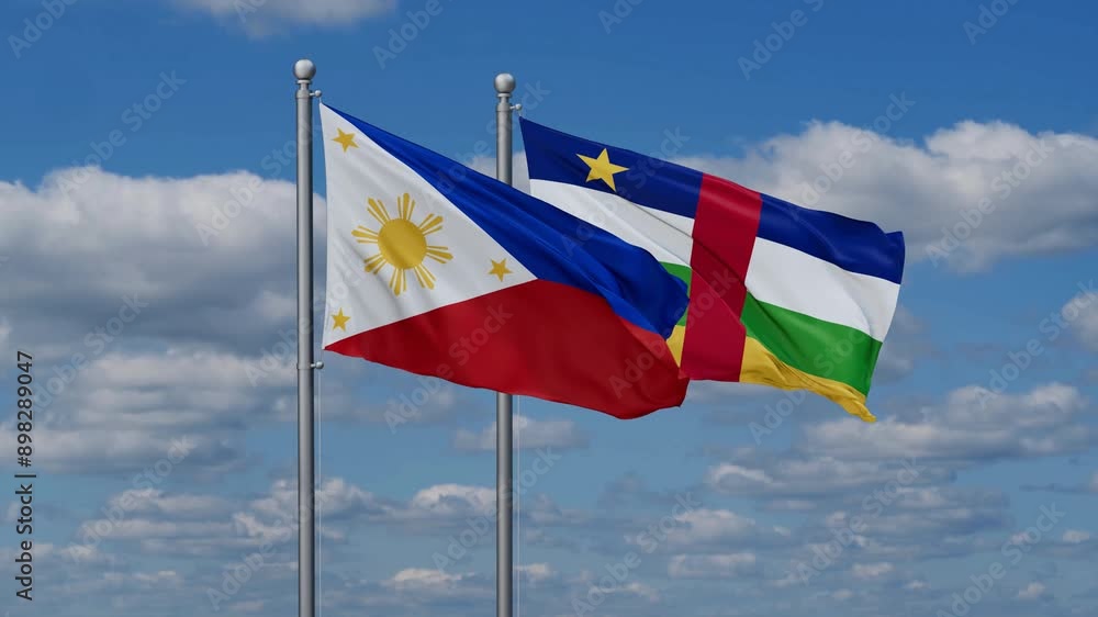 Central African Republic and Philippines flags flying together, video concept of the relationship, two country relations concept Central African Republic and Philippines flags flying together, video concept of the relationship, two country relations concept