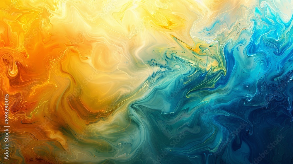 Abstract colorful background mixing blue and yellow liquid paint Abstract colorful background mixing blue and yellow liquid paint