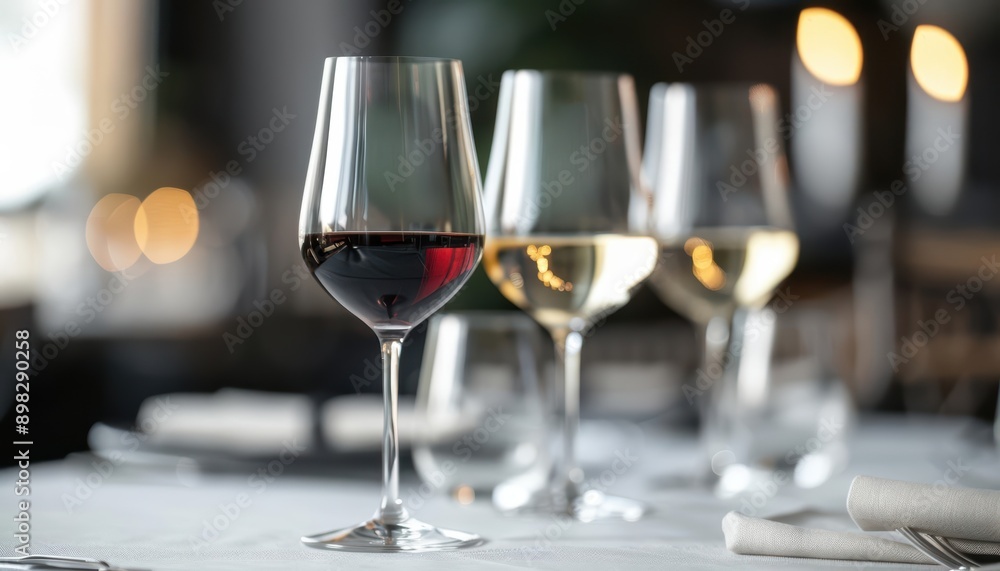 Three glasses of wine on a table in a restaurant. Three glasses of wine on a table in a restaurant.