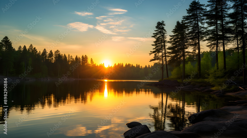 Symbiosis: The Harmonious Relationship Between Forest, Lake, and Sky at Sunset Symbiosis: The Harmonious Relationship Between Forest, Lake, and Sky at Sunset