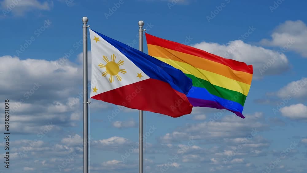 LGBT movement flag also Gay Pride and Philippines two flags waving cycle looped video, tolerance conception in country LGBT movement flag also Gay Pride and Philippines two flags waving cycle looped video, tolerance conception in country