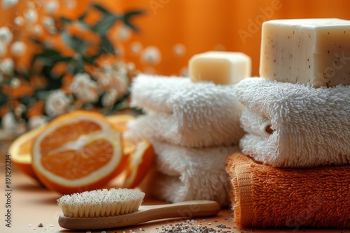 A Pile of Towels on a Wooden Table