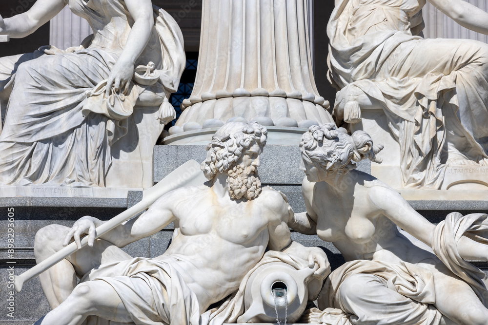 Details of Pallas Athena Fountain in front of Austrian Parliament Building, Vienna, Austria