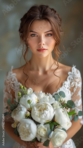 Woman Holding a Bouquet of White Flowers