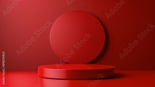 Set of Red Plates and Bowls on Red Background