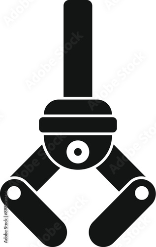 Black silhouette icon of a robotic arm gripper holding an object, representing industrial automation and advanced technology
