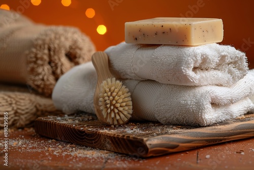 A Pile of Towels on a Wooden Table