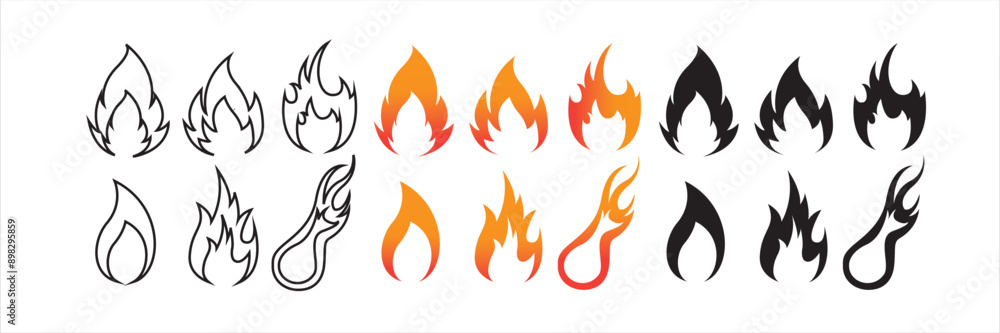 Fire flame icon set. Fire flames. Flame symbols. Fire silhouette. Set of red, orange, Black, and vector line fire flame. Collection of hot flaming elements. Fire, flame. Vector illustration. Fire flame icon set. Fire flames. Flame symbols. Fire silhouette. Set of red, orange, Black, and vector line fire flame. Collection of hot flaming elements. Fire, flame. Vector illustration.