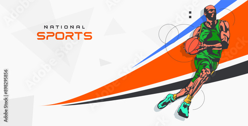 vector athlete sport basketball concept celebrating national sports day. basketball sport sports background. Male basketball player. Template design for national basketball game event