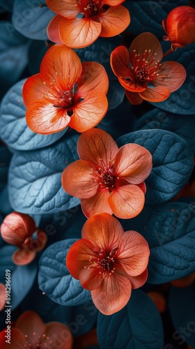 Wallpaper Mural Group of Orange Flowers With Blue Leaves Torontodigital.ca