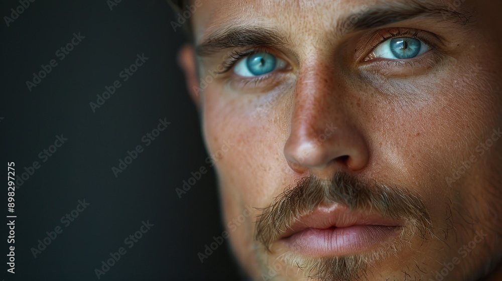 Obraz premium blue eyes, mustached forehead