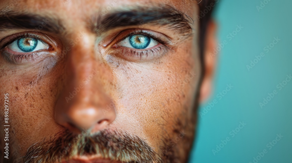 Obraz premium blue eyes, freckles He gazes into camera
