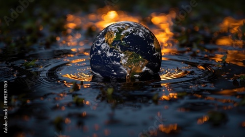 Melting Earth: A globe partially melting with visible greenhouse gases enveloping it, symbolizing the impact of the greenhouse effect on global warming
