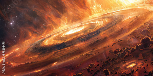 Birth of a Planet: An artist's rendering of a protoplanetary disk, with dust and gas coalescing into new worlds. photo