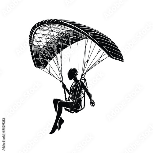 Hang Gliding  female player in cyberpunk pattern illustration, emblem shield badge