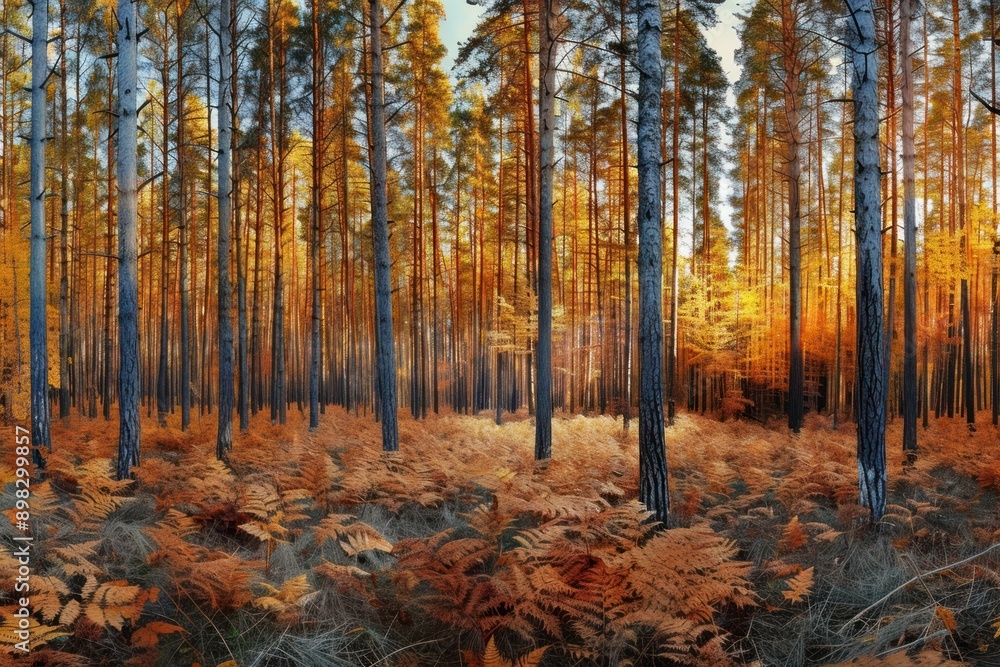 Autumn pine forest vegetation landscape outdoors. Autumn pine forest vegetation landscape outdoors.
