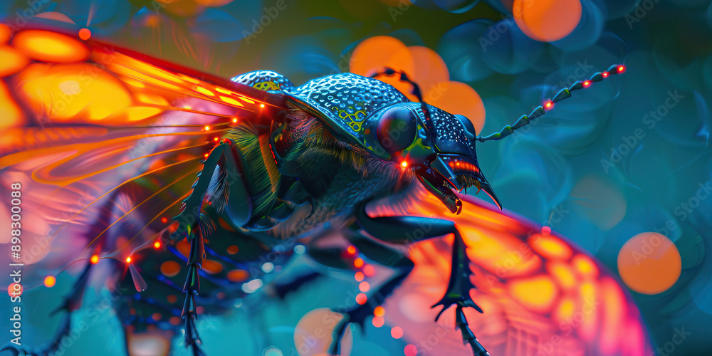 Gene Drive: A close-up of a beetle with glowing wings, symbolizing the potential for modified genes to spread through populations. Gene Drive: A close-up of a beetle with glowing wings, symbolizing the potential for modified genes to spread through populations.